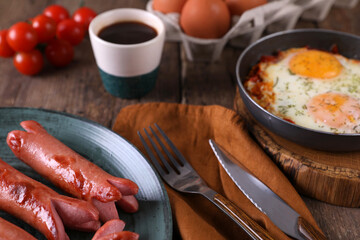 Sticker - Breakfast with fried eggs and sausages