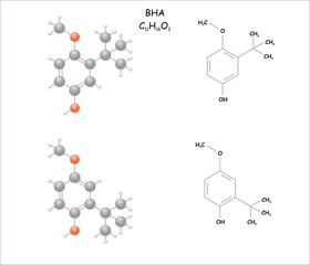 Wall Mural - Stylized molecule model/structural formula of BHA. Use as antioxidant