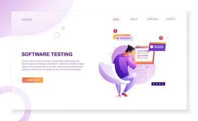 programming concept, web engineer at work, vector images. developer programming web site landing pag