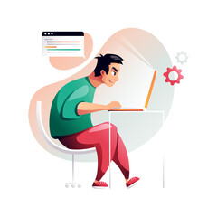 Wall Mural - programmer concentrated at working project. developing programming and coding technologies. screen w