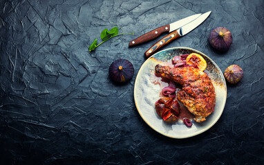 Wall Mural - Chicken leg with figs,space for text