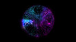Particles sphere. Abstract neon particle cloud. Isolated on black background. Purple and blue color.