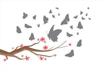 Wall Mural - beautiful butterfly. flock of silhouette black butterflies on white background