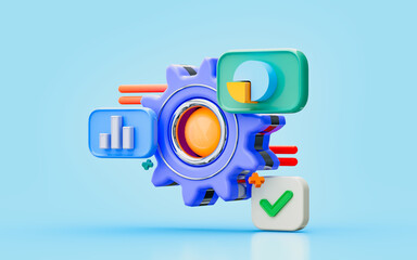 Wall Mural - business pie chart cogwheel 3d illustration profit growth setting configuration connection