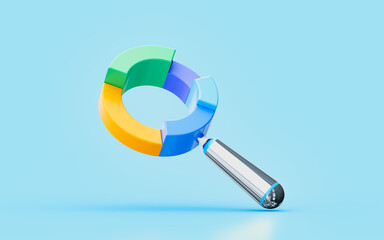 Wall Mural - magnify glass chart 3d illustration business strategy data analyze marketing profitable investment
