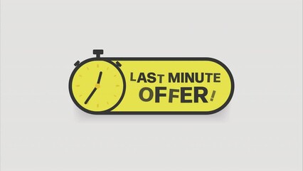 Poster - Red last minute offer button sign, flat modern label, alarm clock countdown logo. Motion graphics