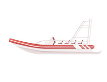Wooden Boat With Gas Engine Vector Illustration On White Background