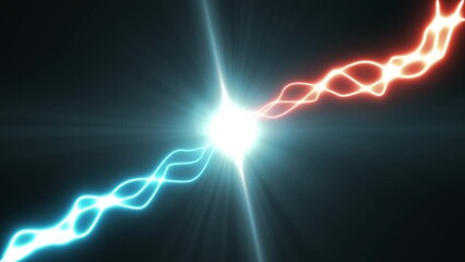 Wall Mural - electric discharge collision. blue and red impulse shock energy explosion. flash lightning effect is