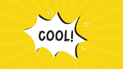 Fototapete - A comic strip cartoon animation, with the word Cool appearing. Yellow and halftone background, star shape effect