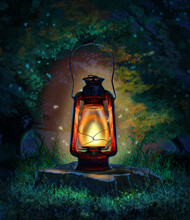 Glowing Lamp In The Forest