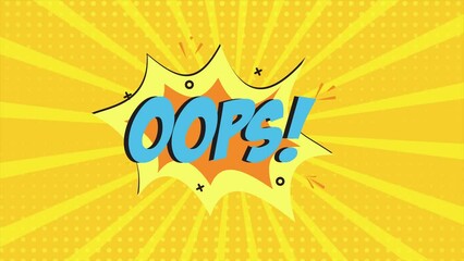 Aufkleber - A comic strip cartoon animation, with the word Oops appearing. Yellow and halftone background, star shape effect
