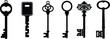 Set of black silhouettes of door keys. Key icon set. Vintage key antique door key isolated on white background. Keys and padlock silhouette. Vector illustration.
