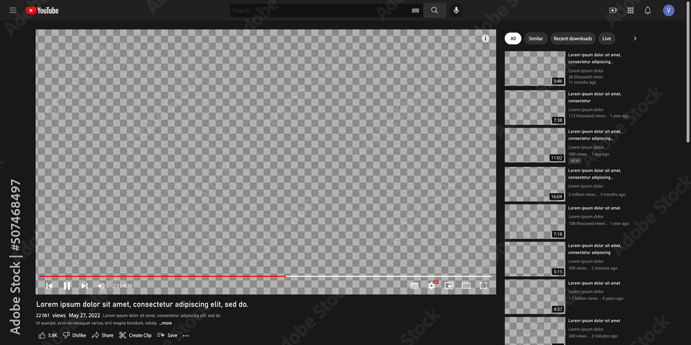 Youtube template. Realistic interface. Vector illustration. VINNITSA ...