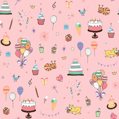 Wall Mural - Happy Birthday vector seamless pattern