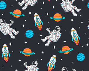 Wall Mural - hand drawn space elements seamless pattern. space background. space doodle illustration. vector illu