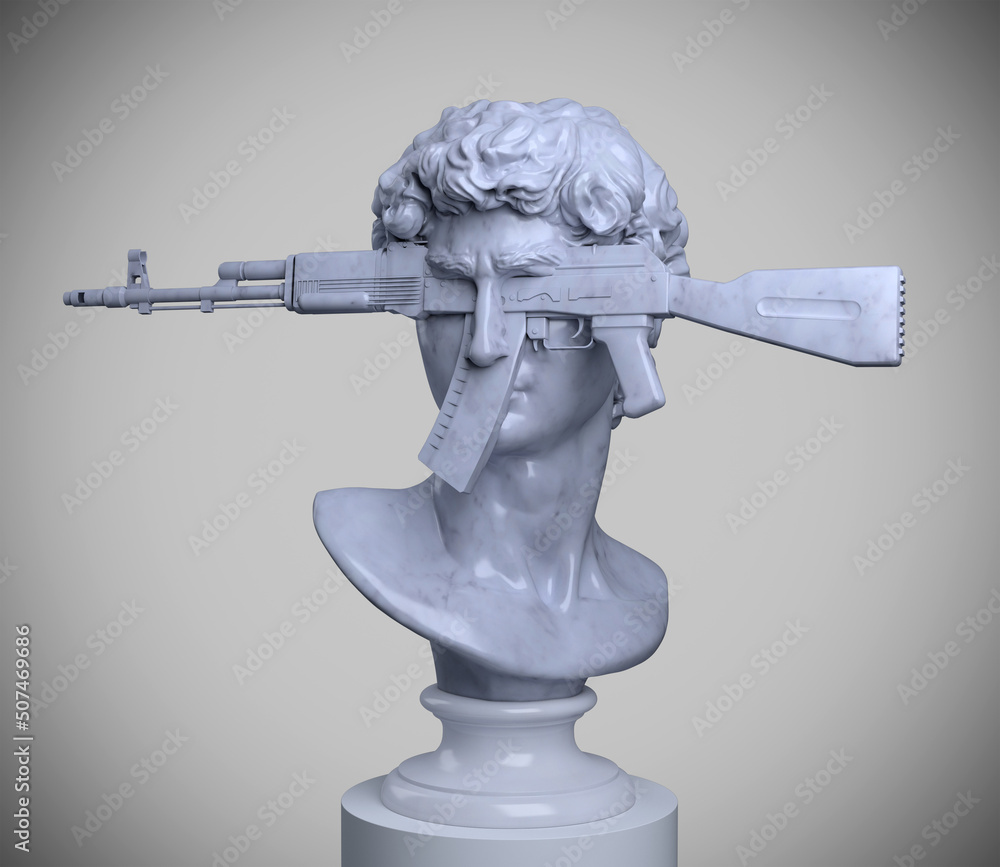 Digital illustration from 3d rendering of white marble male classical ...