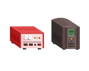 Electical Stabilizer and UPS Battery comparison. voltage stabilizer device object set illustration vector