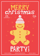 Wall Mural - Merry Christmas Party Flyer Magazine Cover and Poster Template with gingerbeard. Holiday event. Stock layout