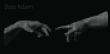 Dots Adam. Vector Illustration Of Hands Reaching Out For Touch In Black And White Dot Halftone Vintage Style Design.