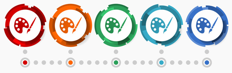 Leinwandbilder - Painting palette concept vector icon set, modern design abstract web buttons in 5 color options, infographic template for webdesign and mobile apps