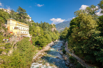 Merano (or Meran) is a city surrounded by mountains near Passeier Valley and Val Venosta (South Tyrol, Italy). The Passer river flows through Merano. It's a popular among famous artists and scientists