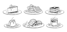 Sketch Illustrations Set Of Desserts And Cakes
