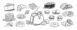 Sketch icons set of desserts and bakery products