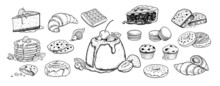 Sketch Icons Set Of Desserts And Bakery Products