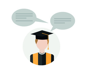 Academic icon student. Education and knowledge related vector. School, college and university person profile Avatar with graduation mortar board.
