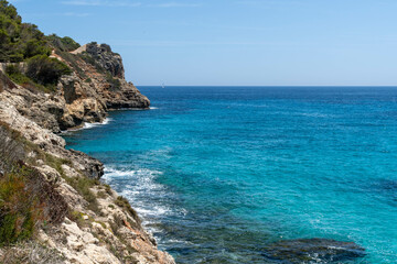 Wall Mural - coast of island mallorca, near porto christo - mediterranean sea and cliffs at the shoreline