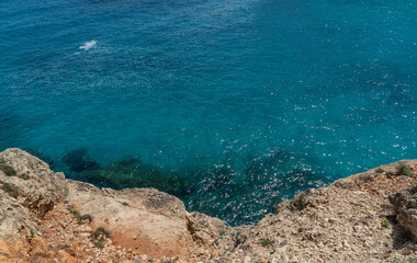 Wall Mural - blue sea and cliff rocks at mallorca spain