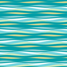 Waves Vector Seamless Teal Green Blue Pattern. Wavy Lines, Ocean Tides, Wave Strokes Turquoise Wallpaper Design.