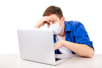 Canvas Print - Sick Young Man with Laptop