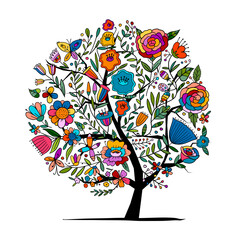 Poster - Floral tree concept isolated on white. Art for your design, business cards, banners, decor etc