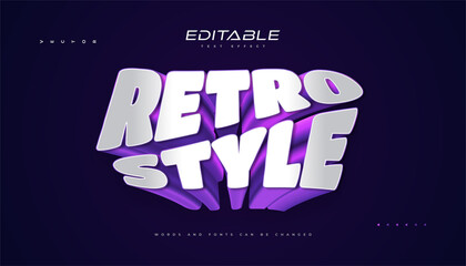 Wall Mural - white and purple retro text style with 3d bold effect. editable text style effect