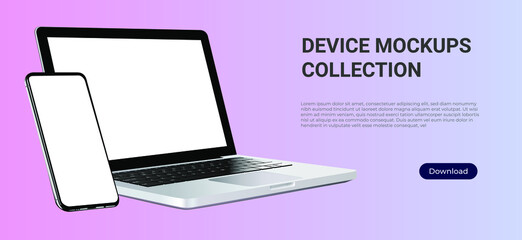 Wall Mural - realistic vector set laptop and smartphone mockup