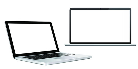 Wall Mural - two modern laptops with blank screens mockup for showcasing web projects.