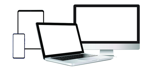 Wall Mural - set of realistic design of different devices: desktop, laptop, tablet and smartphone with a blank em