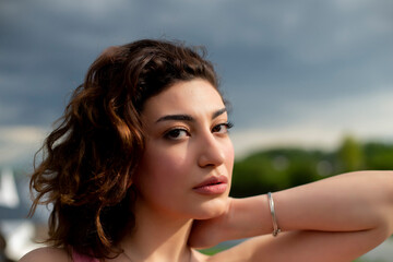 Portrait of a beautiful Azerbaijani girl during spring