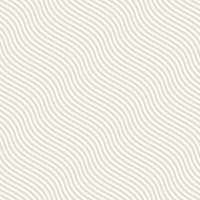 Simple Beige And White Curvy Wavy Lines Pattern. Vector Seamless Texture With Diagonal Waves, Stripes. Modern Abstract Minimal Background, Optical Illusion Effect. Repeat Design For Decor, Wallpaper