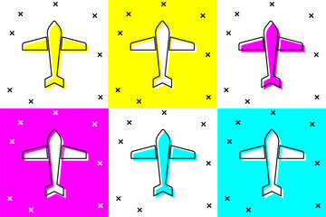 Poster - Set Jet fighter icon isolated on color background. Military aircraft. Vector