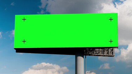 Wall Mural - timelapse - blank green billboard or large display and moving white clouds against blue sky - front 
