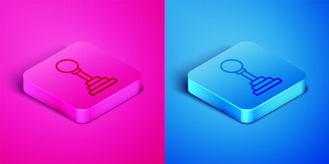 Sticker - Isometric line Gear shifter icon isolated on pink and blue background. Manual transmission icon. Square button. Vector