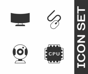 Poster - Set Processor with CPU, Computer monitor screen, Web camera and mouse icon. Vector