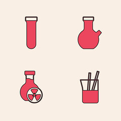 Sticker - Set Laboratory glassware, Test tube, and with toxic liquid icon. Vector