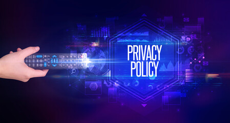 Poster - hand holding wireless peripheral, cyber security concept