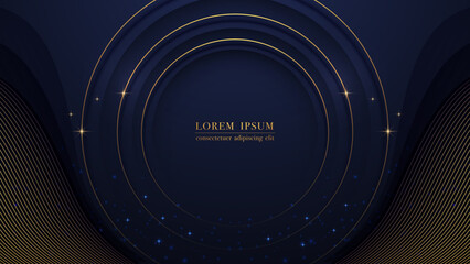Wall Mural - luxury golden circle, line and glitter light effect decoration on dark blue background