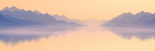 Dawn On The Sea Bay, Mountain Peaks, Picturesque Reflection, Panoramic View
