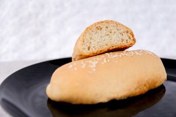 Milk Plain Long John buns bread with copy space for text	
