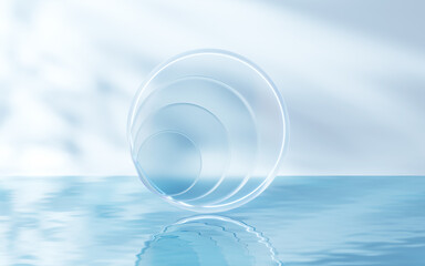 Sticker - Glass geometry on the water surface, 3d rendering.